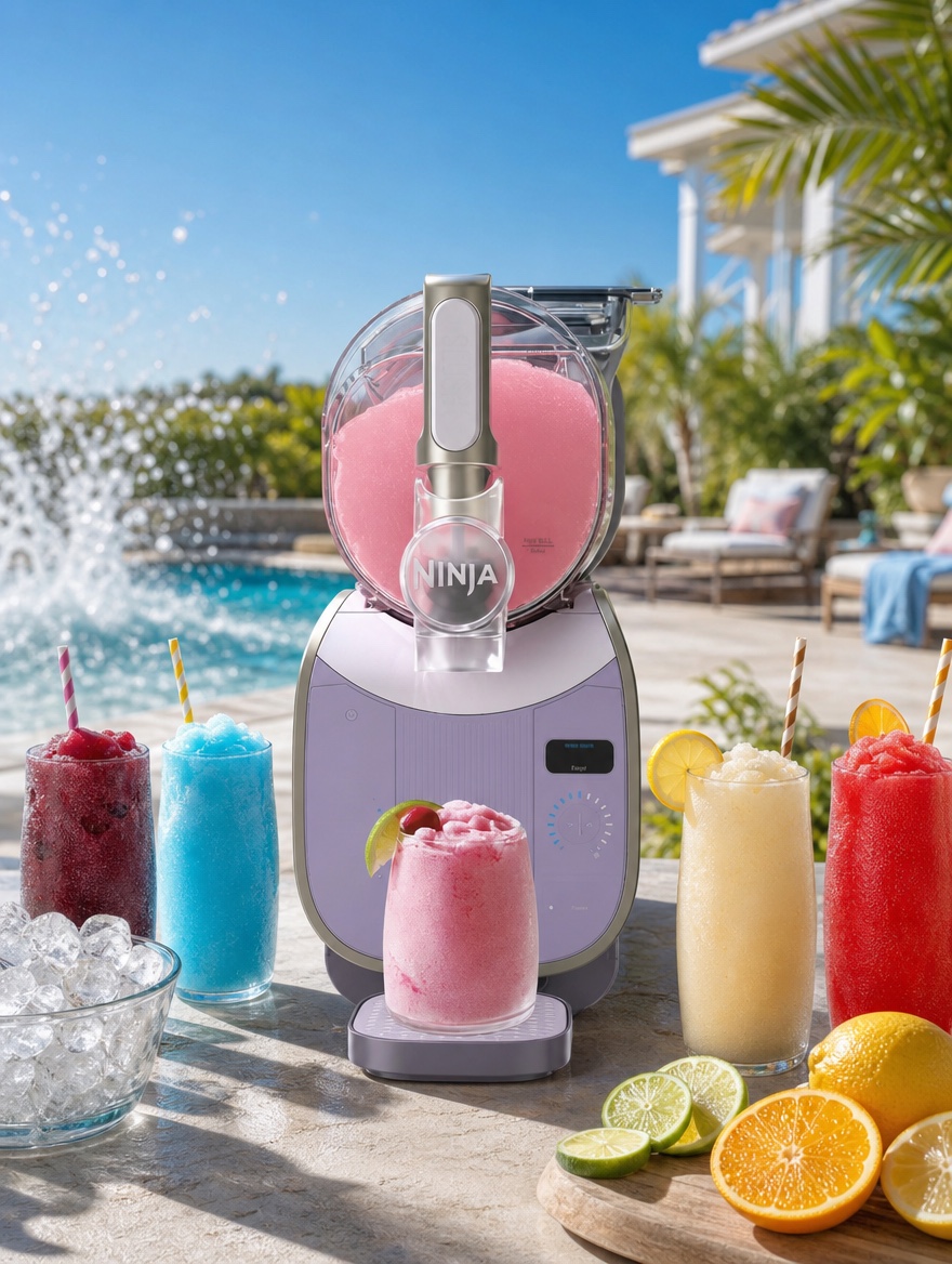 Ninja SLUSHi XL by the pool on a hot summer day
